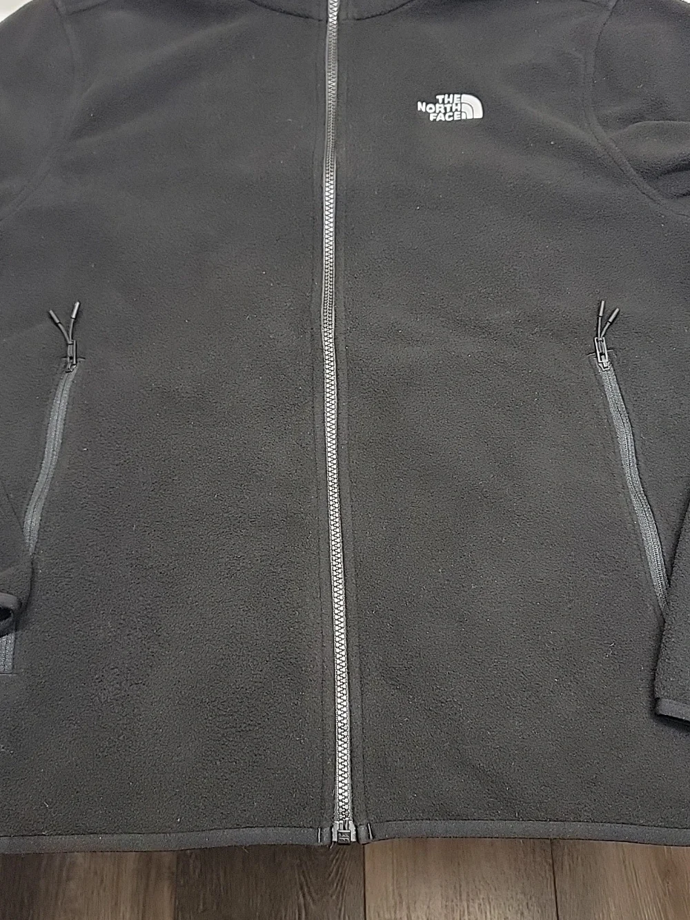 The North Face Black Full-Zip Fleece Jacket with White Logo Mens LARGE